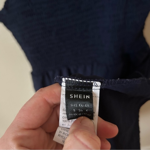 SHEIN Navy Blue Flutter Sleeve Tiered Ruffle Mini Dress Women’s Size Small - Picture 5 of 8